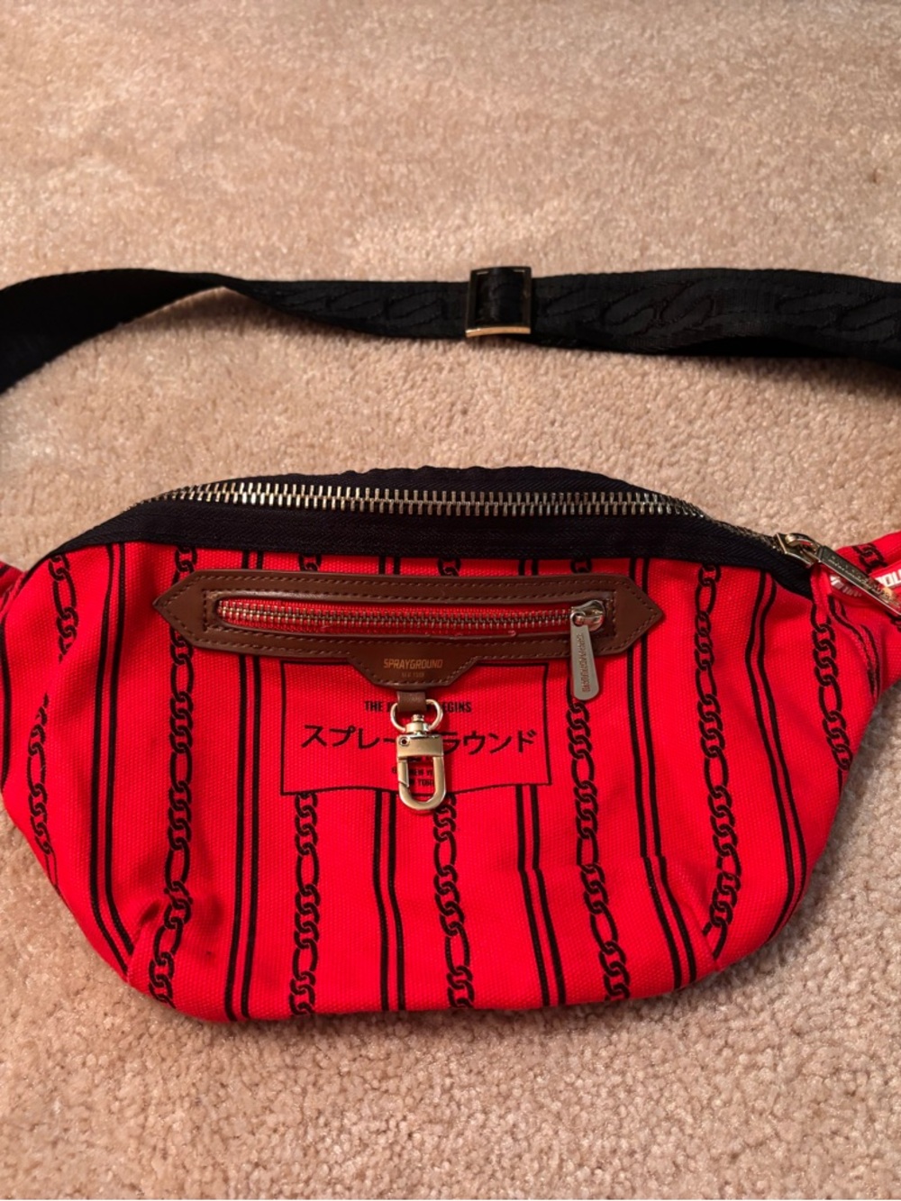 Sprayground Red Chain-Striped Crossbody Belt Bag